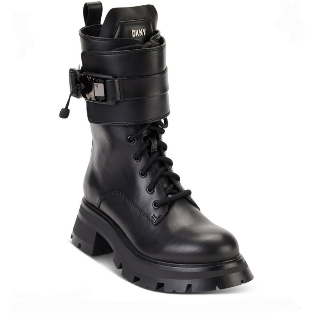 DKNY Women's Sava Lace-Up Buckled Combat Boots